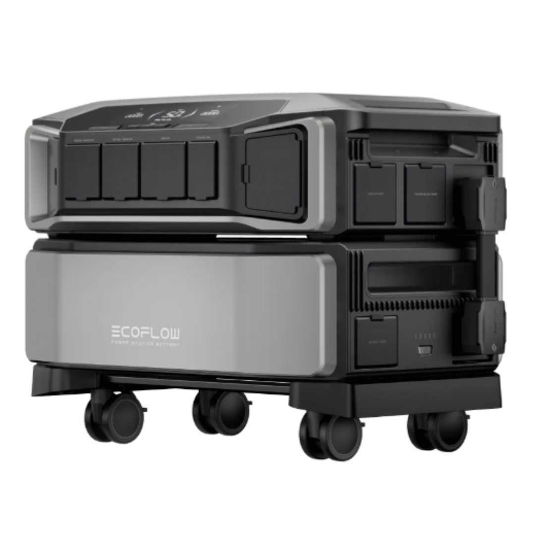 EcoFlow DELTA Pro Ultra inverter with connected battery and two 400W solar panels for portable renewable energy.