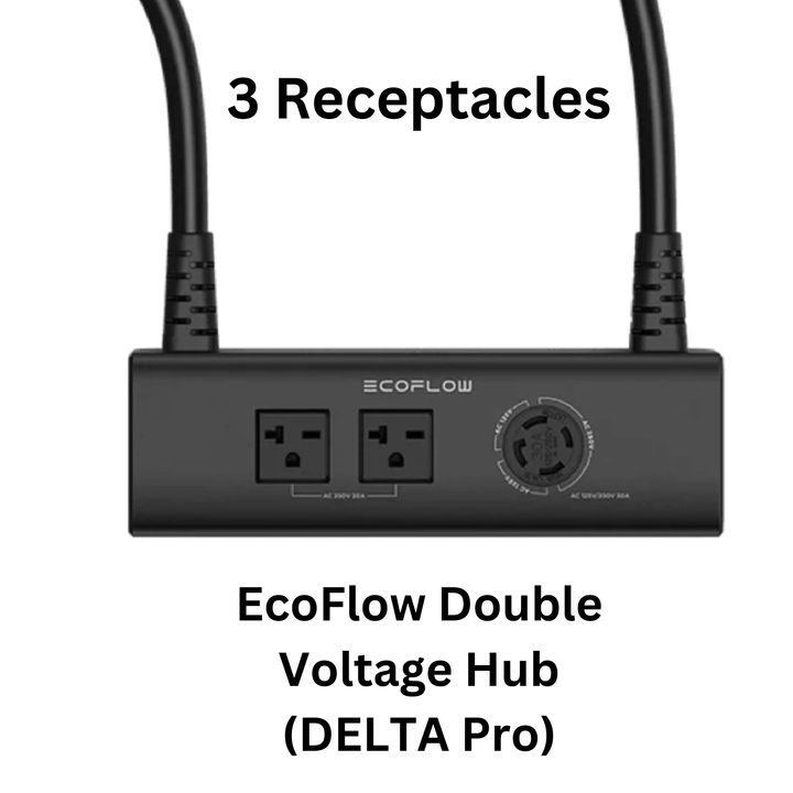 EcoFlow Double Voltage Hub with 3 receptacles for DELTA Pro portable power station, featuring multiple outlet options.