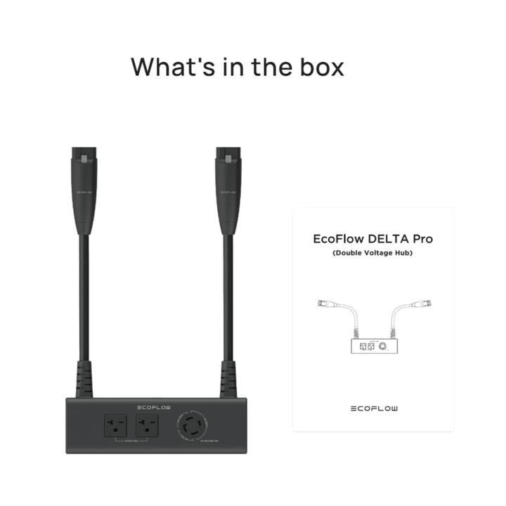 EcoFlow Double Voltage Hub with 3 receptacles for DELTA Pro, black plastic housing, and multiple power outlets.