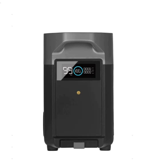 EcoFlow DELTA Pro extra battery, 3600Wh, for portable power supply, shown with connection ports and compact design.
