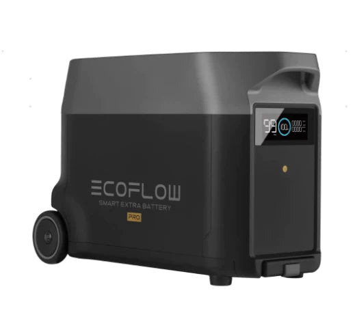 EcoFlow DELTA Pro Extra Battery 3600Wh for portable backup power, featuring a compact design with handles for easy transport.