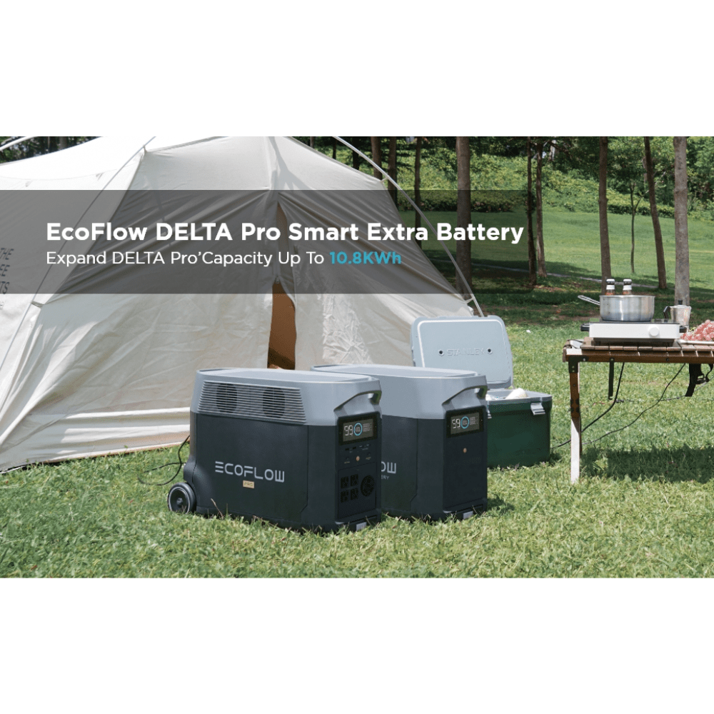 EcoFlow Delta Pro Extra Battery 3600Wh for portable power backup, showing the black battery unit with EcoFlow branding.