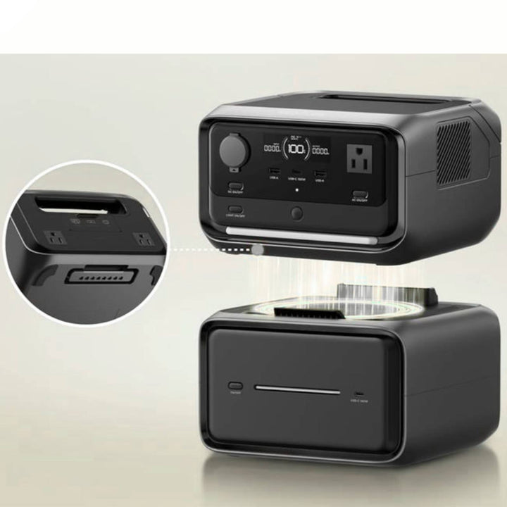 EcoFlow RIVER 3 Plus portable power station with 600Wh extra battery, showing the compact, portable design and battery ports.