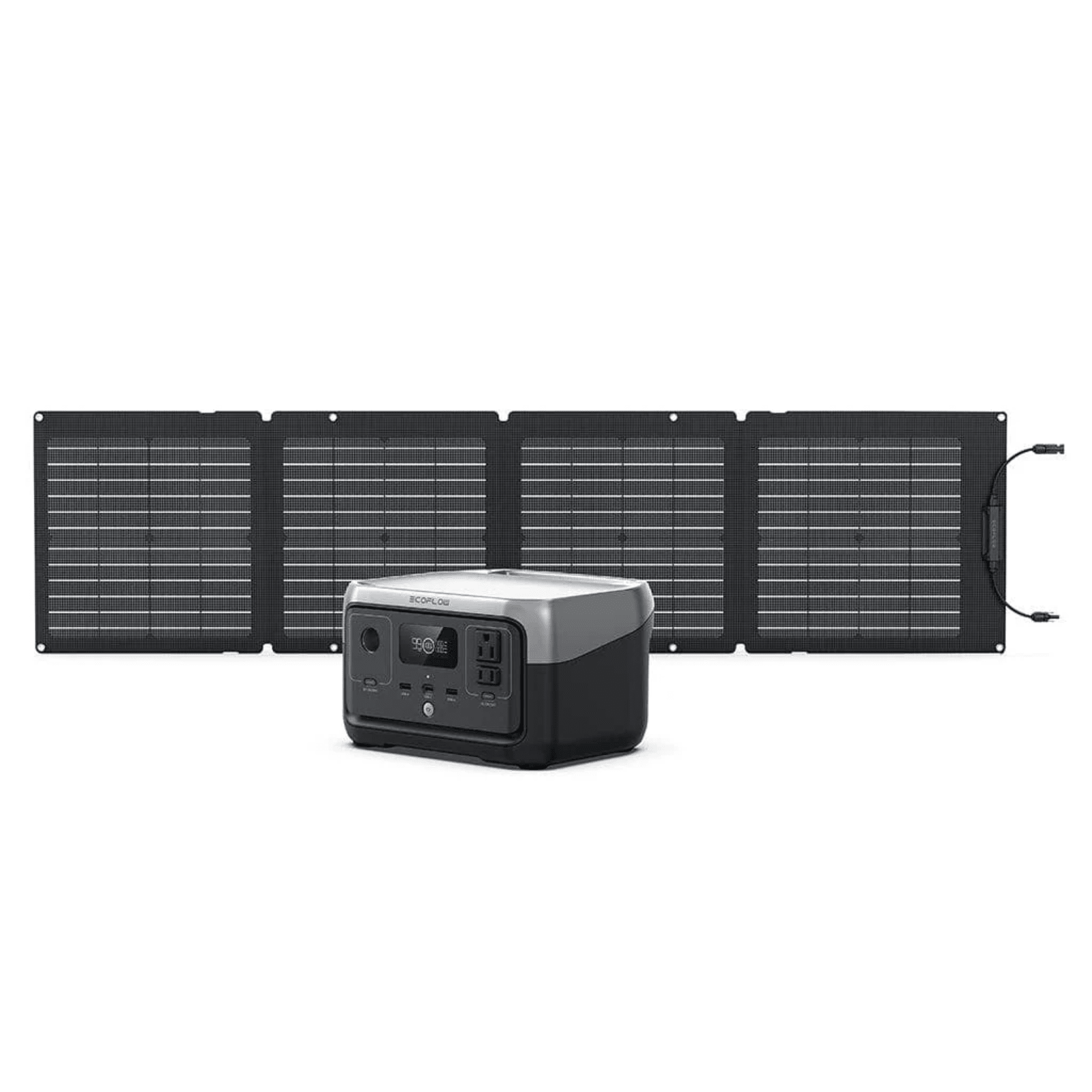EcoFlow RIVER 2 portable generator with a 110W solar panel, durable LFP battery, and compact design for outdoor power needs.