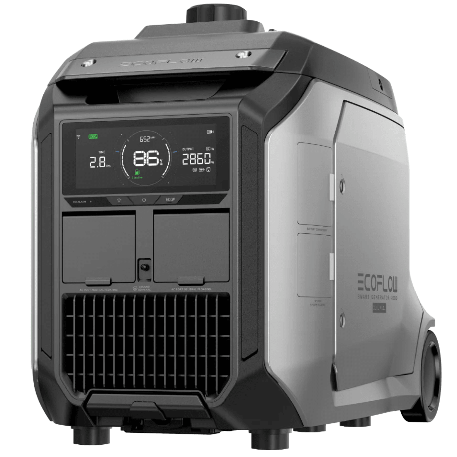 EcoFlow Smart Generator 4000 dual fuel generator with LPG and gasoline, 3200W DC output, portable and reliable power source.