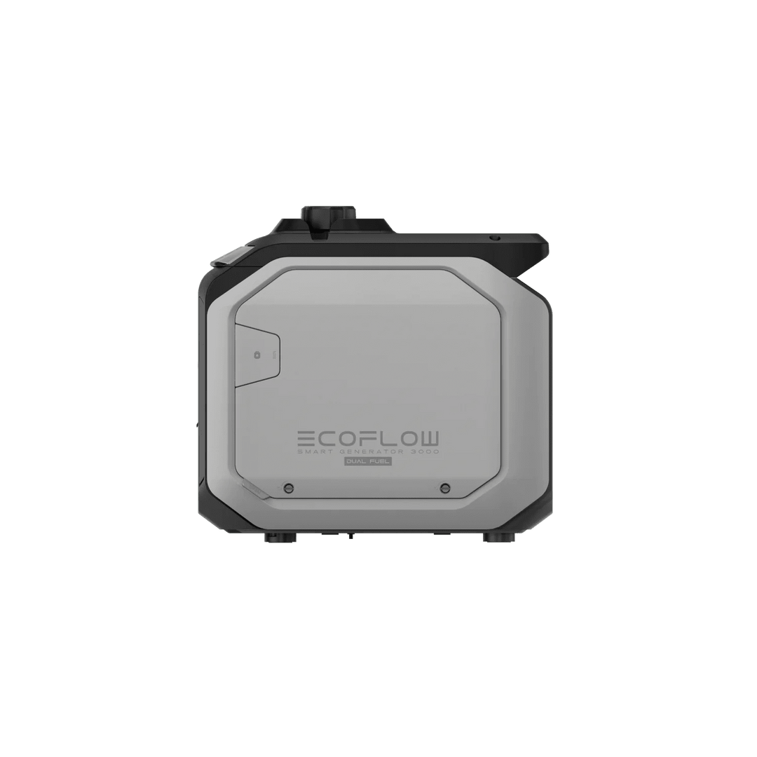EcoFlow Smart Solar and Gas Generator 3000, portable generator with digital display, solar panels, and gas tank for versatile power.