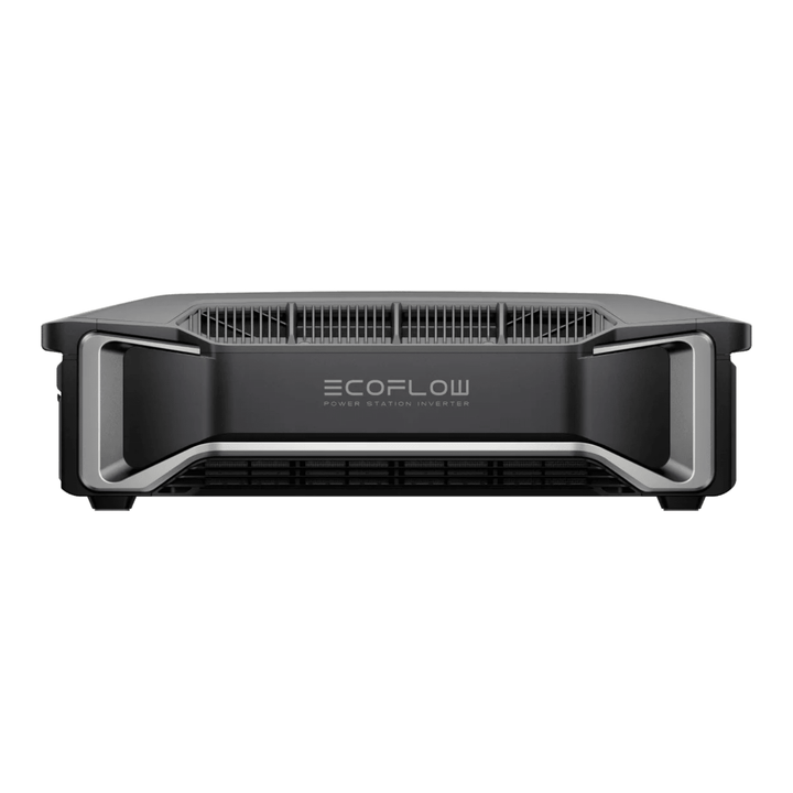 EcoFlow Delta Pro inverter with four batteries for off-grid power station setup, showcasing the portable inverter and battery pack.