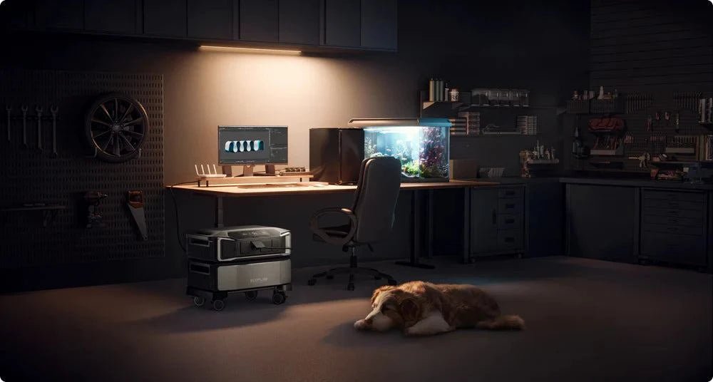 EcoFlow DELTA Pro Ultra+ inverter with battery, 400W solar panel, and smart home panel for renewable energy and backup power.