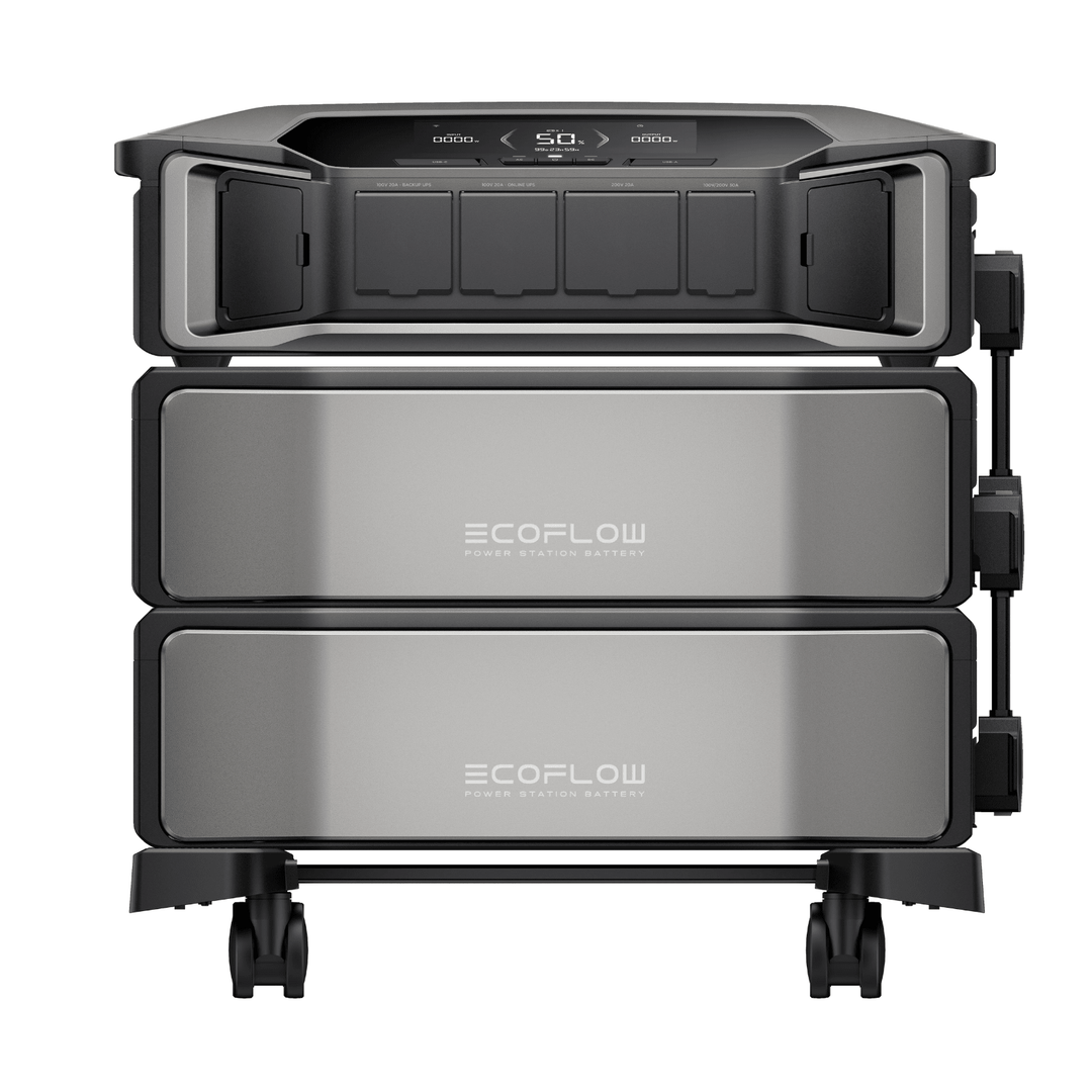 EcoFlow DELTA Pro Ultra inverter unit with two powerful batteries, showing the compact design and digital display.