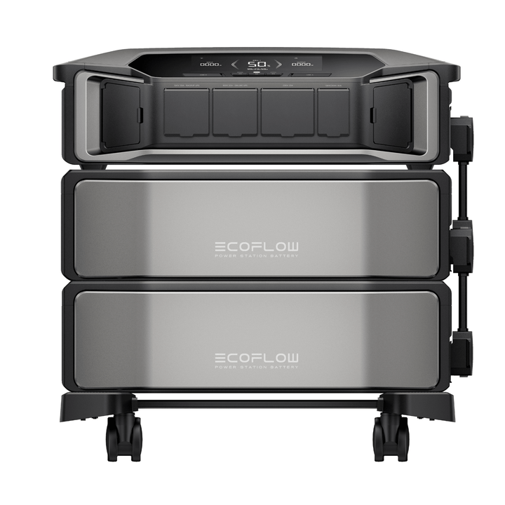 EcoFlow DELTA Pro Ultra inverter unit with two powerful batteries, showing the compact design and digital display.