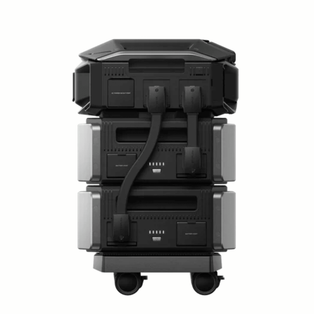 EcoFlow DELTA Pro Ultra X inverter with two batteries and one HomePanel, showcasing portable energy storage and power management system.