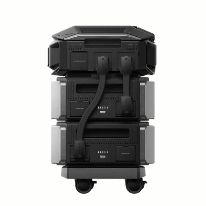EcoFlow DELTA Pro Ultra X inverter with two batteries and one HomePanel, showcasing portable energy storage and power management system.
