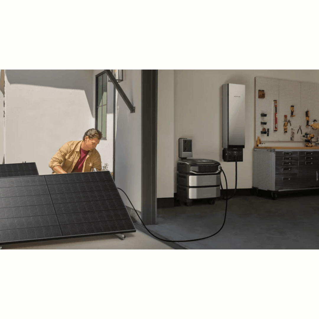 EcoFlow DELTA Pro Ultra X inverter with two batteries and Gateway200A, showcasing the portable power system and accessories.