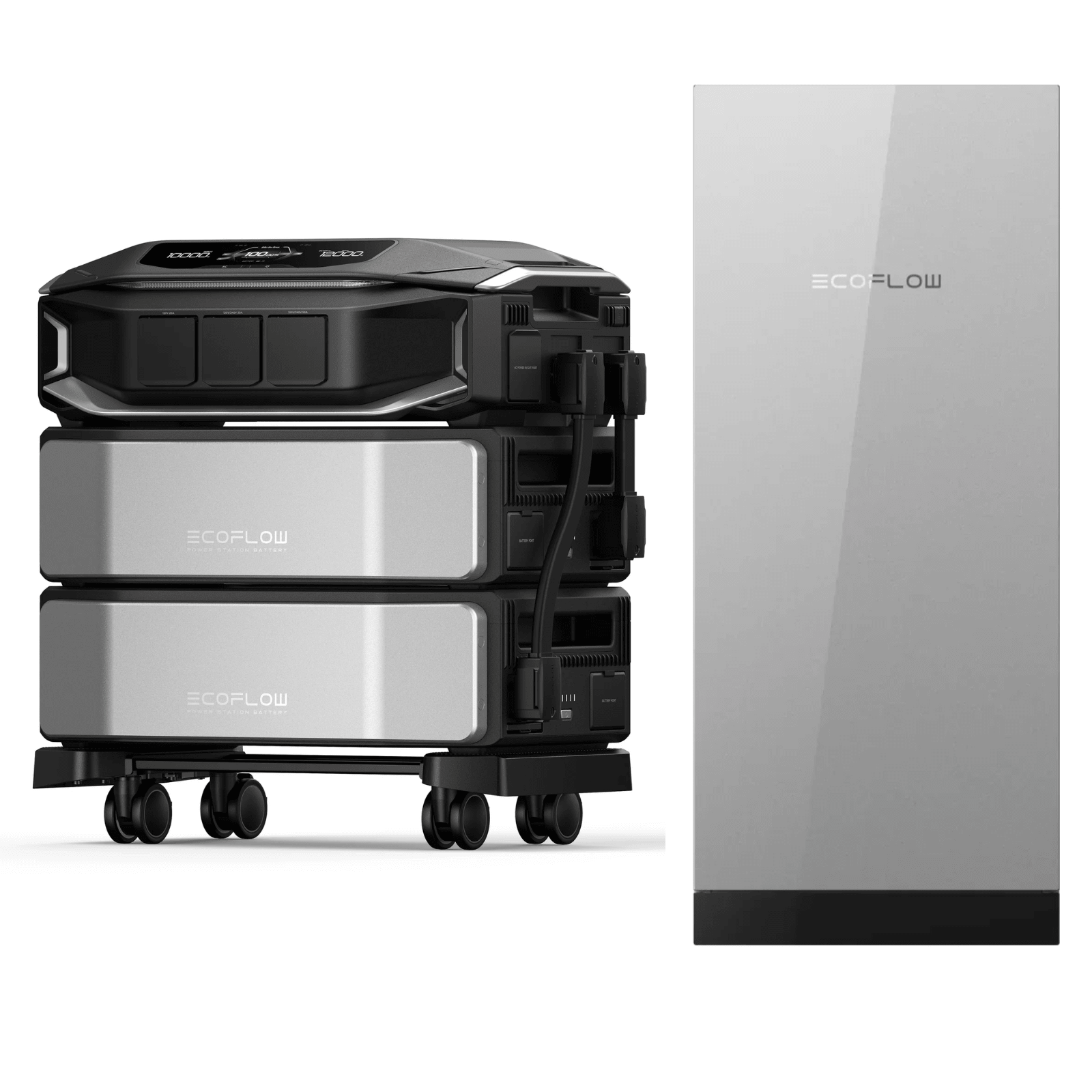EcoFlow DELTA Pro Ultra X inverter with two batteries and Gateway200A, showing the portable power system and accessories.