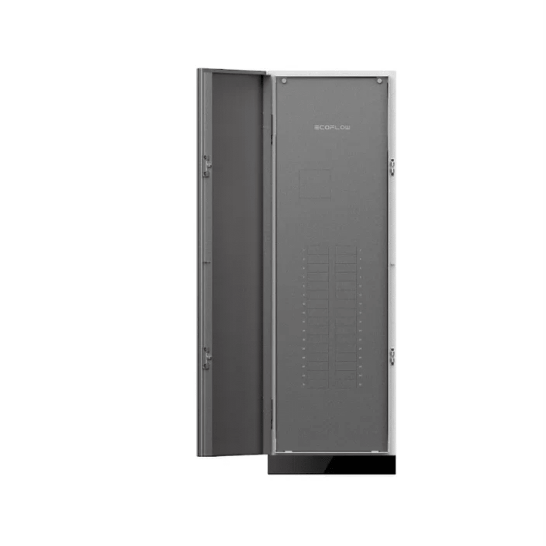 EcoFlow DELTA Pro Ultra X inverter with two batteries and HomePanel 3 display, showing a portable power station setup.