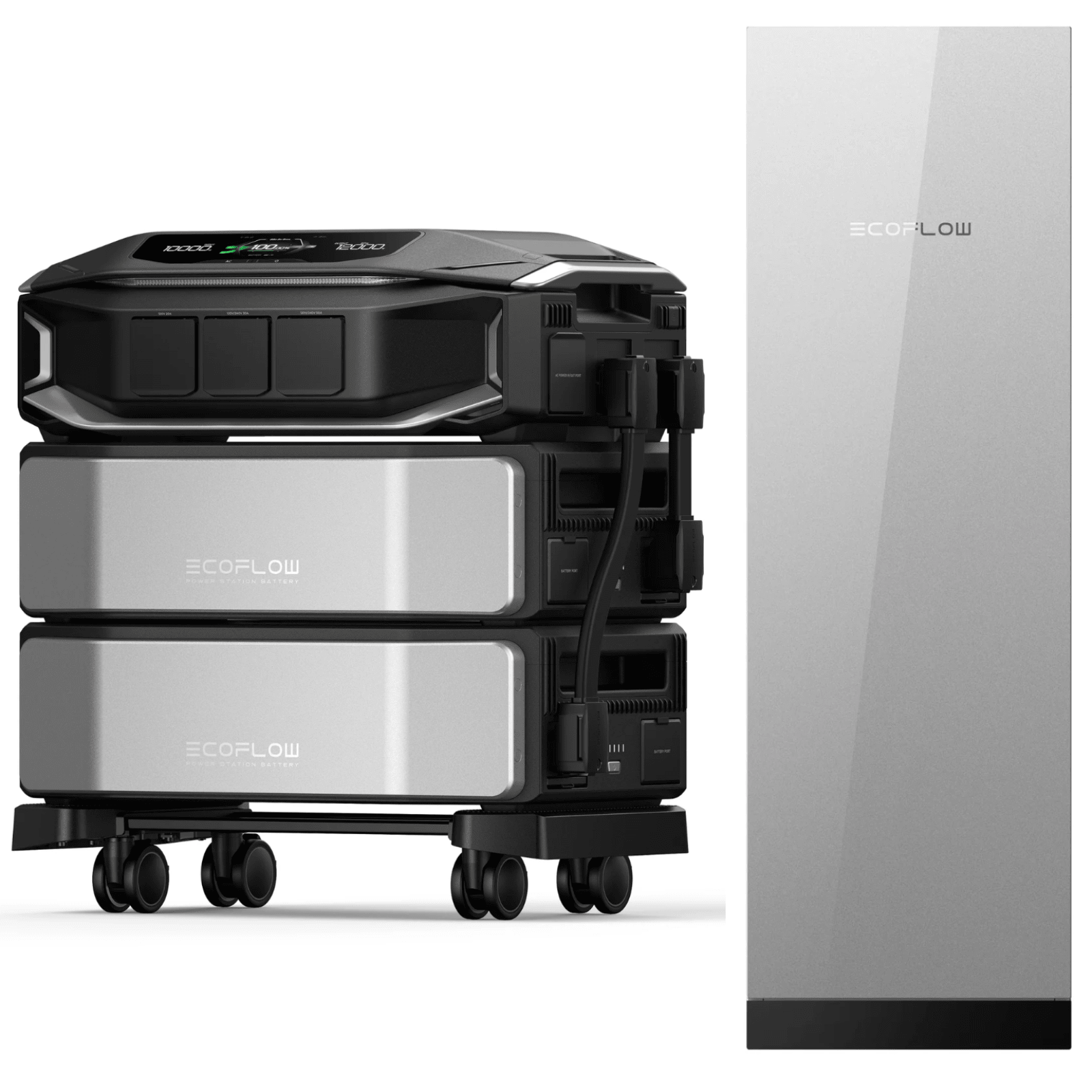 EcoFlow DELTA Pro Ultra X inverter with two batteries and HomePanel 3, showcasing the portable power system and control panel.