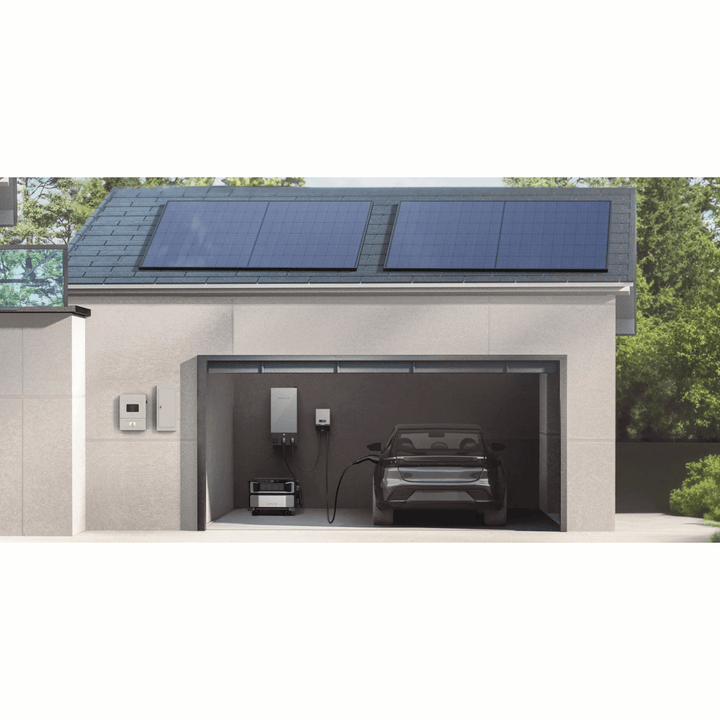 EcoFlow PowerPulse EV Charger 9.6kW portable electric vehicle charger with compact design and charging cable in a modern setting.