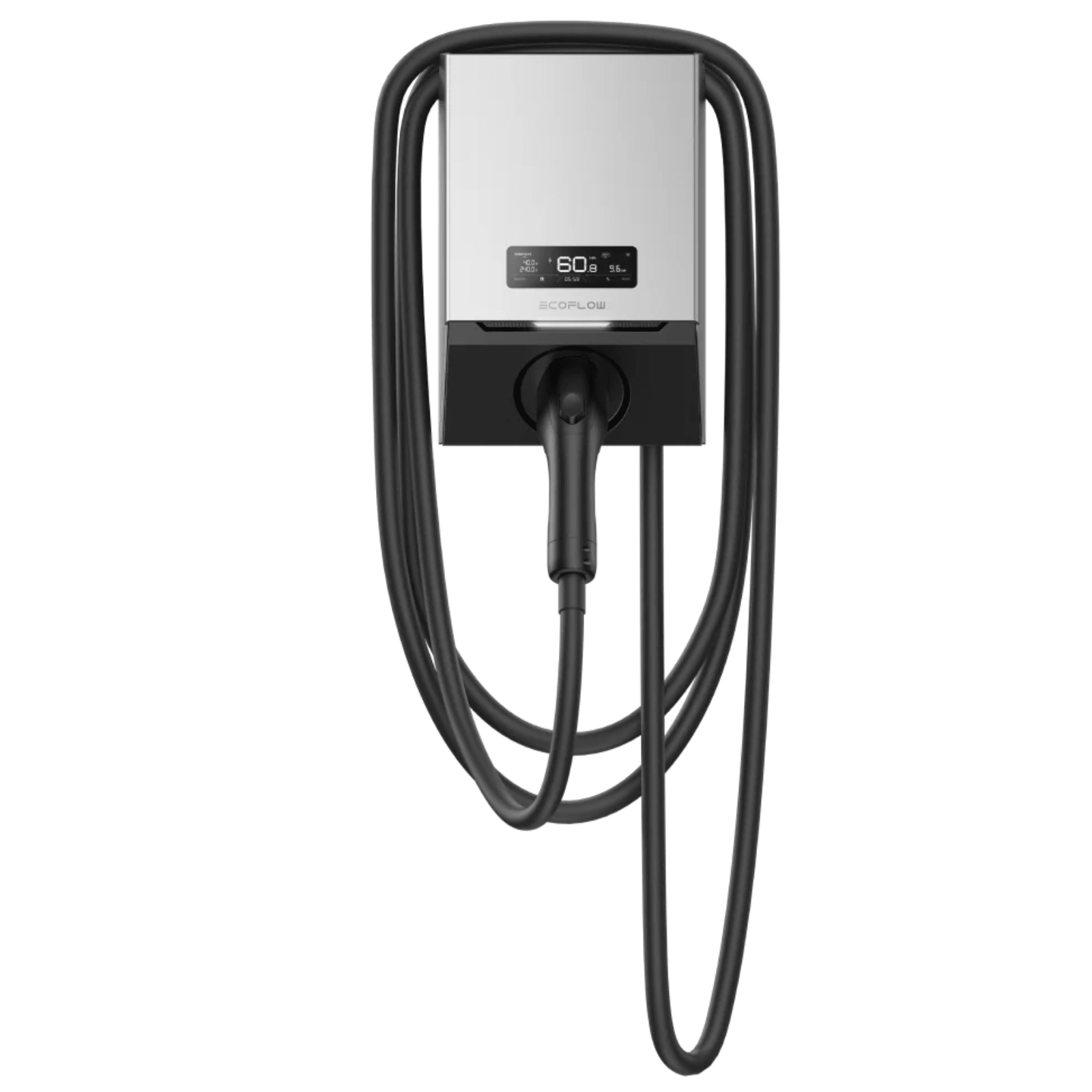 EcoFlow PowerPulse EV Charger 9.6kW portable electric vehicle charger with cable and plug for efficient EV charging.