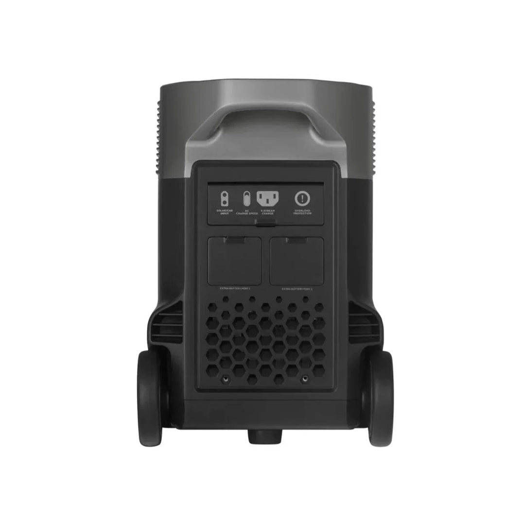 EcoFlow DELTA Pro portable power station with extra battery and 400W solar panel, 3600Wh capacity for off-grid energy.