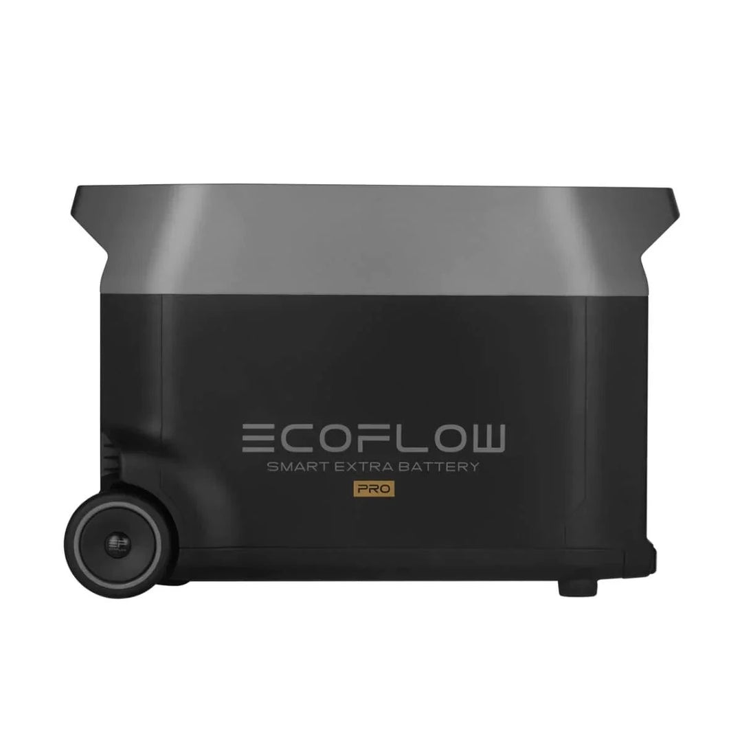 EcoFlow DELTA Pro portable power station with extra battery and 400W solar panel, 3600Wh capacity for off-grid energy.