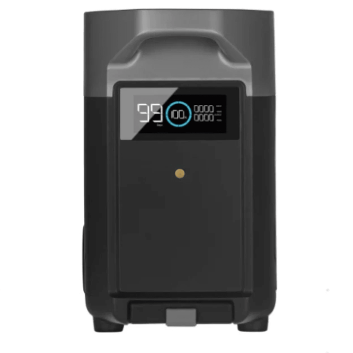 EcoFlow DELTA Pro portable power station with two units, an extra battery, double voltage hub, and Smart Panel 2.