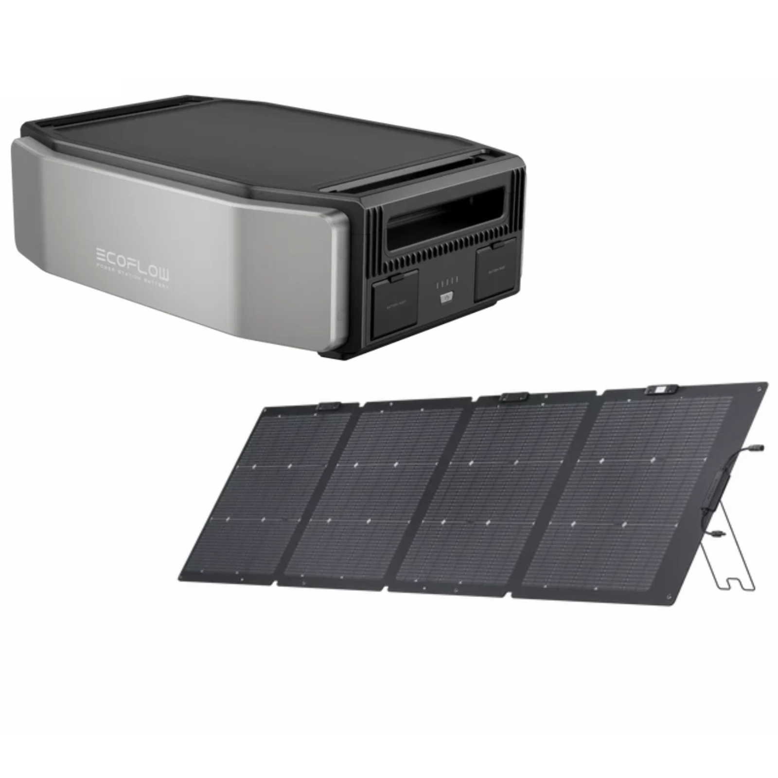 EcoFlow DELTA Pro Ultra portable power station with bifacial 220W solar panel for outdoor charging and backup power.