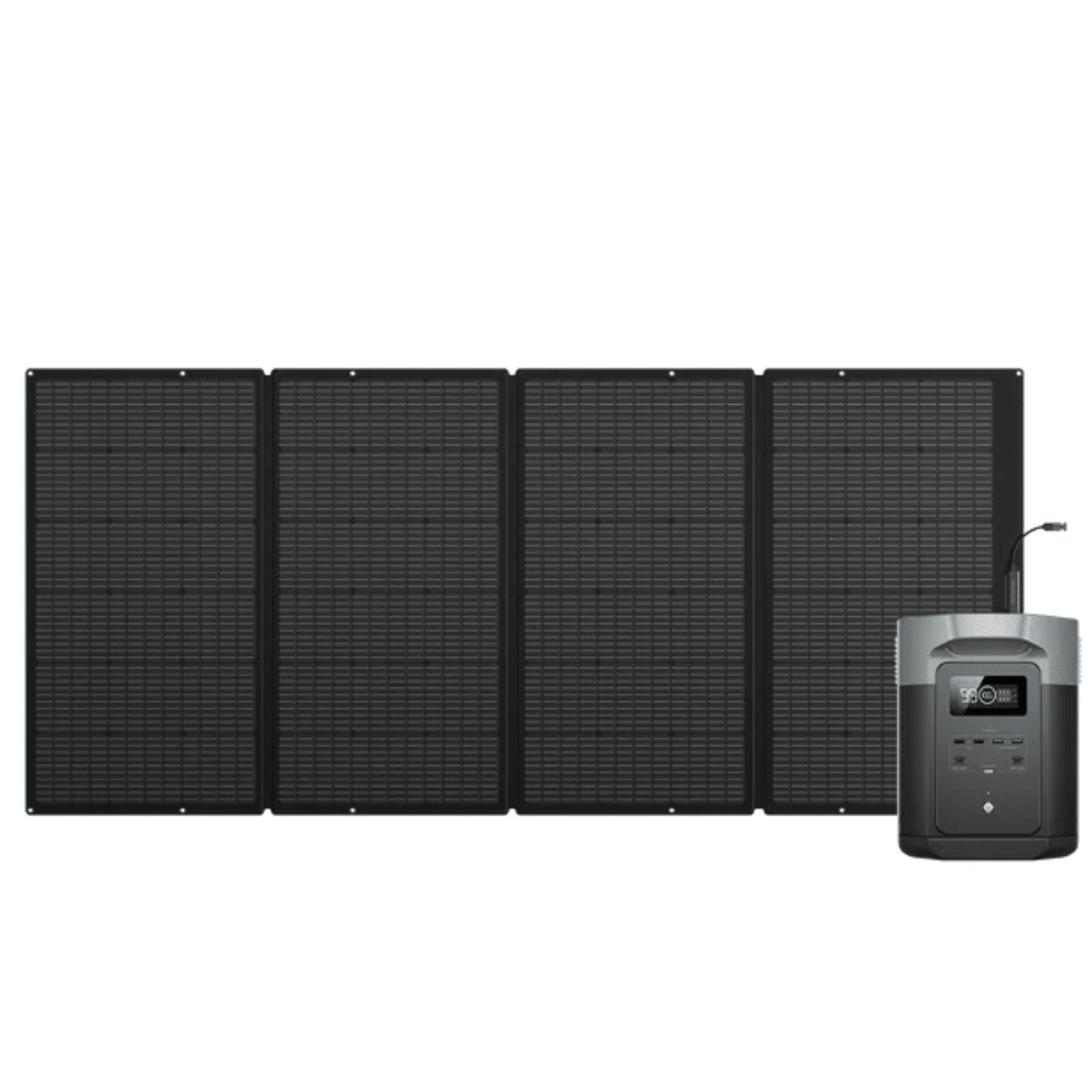 EcoFlow DELTA 2 Max portable power station 2048Wh with a 400W solar panel for renewable energy and outdoor power needs.