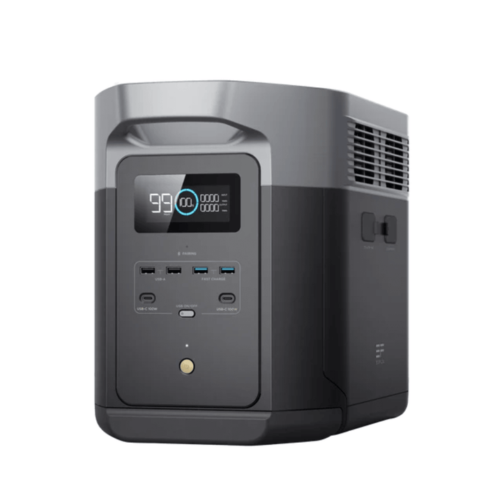EcoFlow DELTA 2 Max and DELTA 3 Plus portable power stations with solar panel for outdoor and emergency power solutions.
