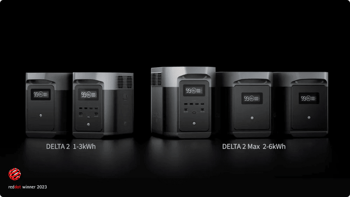 EcoFlow DELTA 2 Max portable power station with 160W solar panel, showing the compact power station and foldable solar panel outdoors