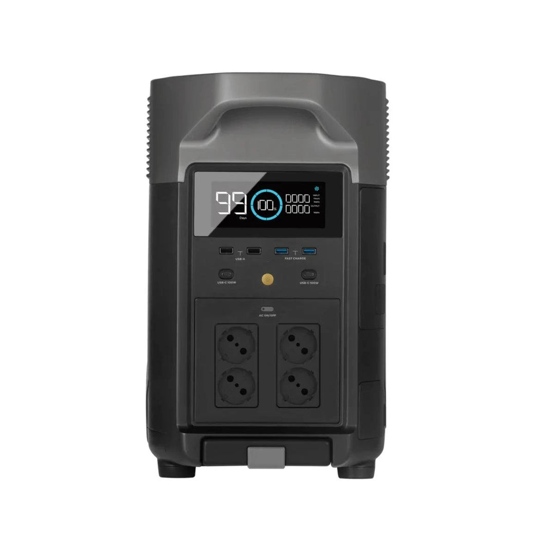 EcoFlow DELTA Pro portable power station with 3600Wh capacity and 400W solar panel for renewable energy and portable power.