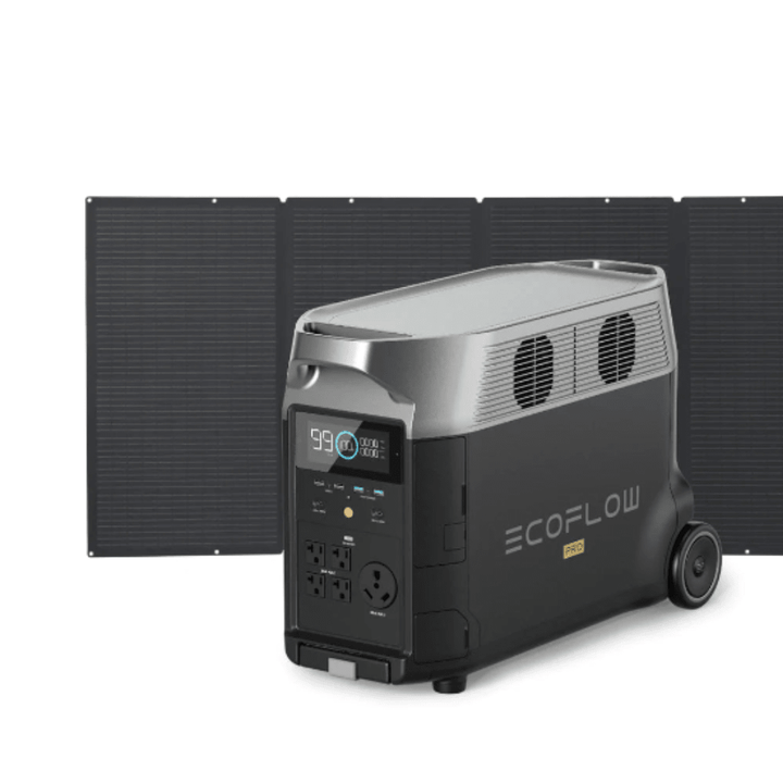 EcoFlow DELTA Pro portable power station with 3600Wh capacity and 400W solar panel for renewable energy storage and outdoor use