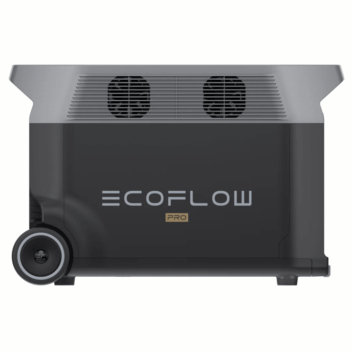 EcoFlow Delta Pro portable power stations with solar panel, showing multiple units and their 7200W energy output.