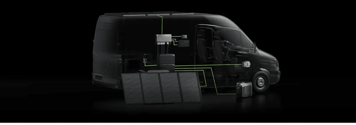 Two EcoFlow DELTA Pro portable power stations with six 220W solar panels for outdoor energy storage and solar power generation.