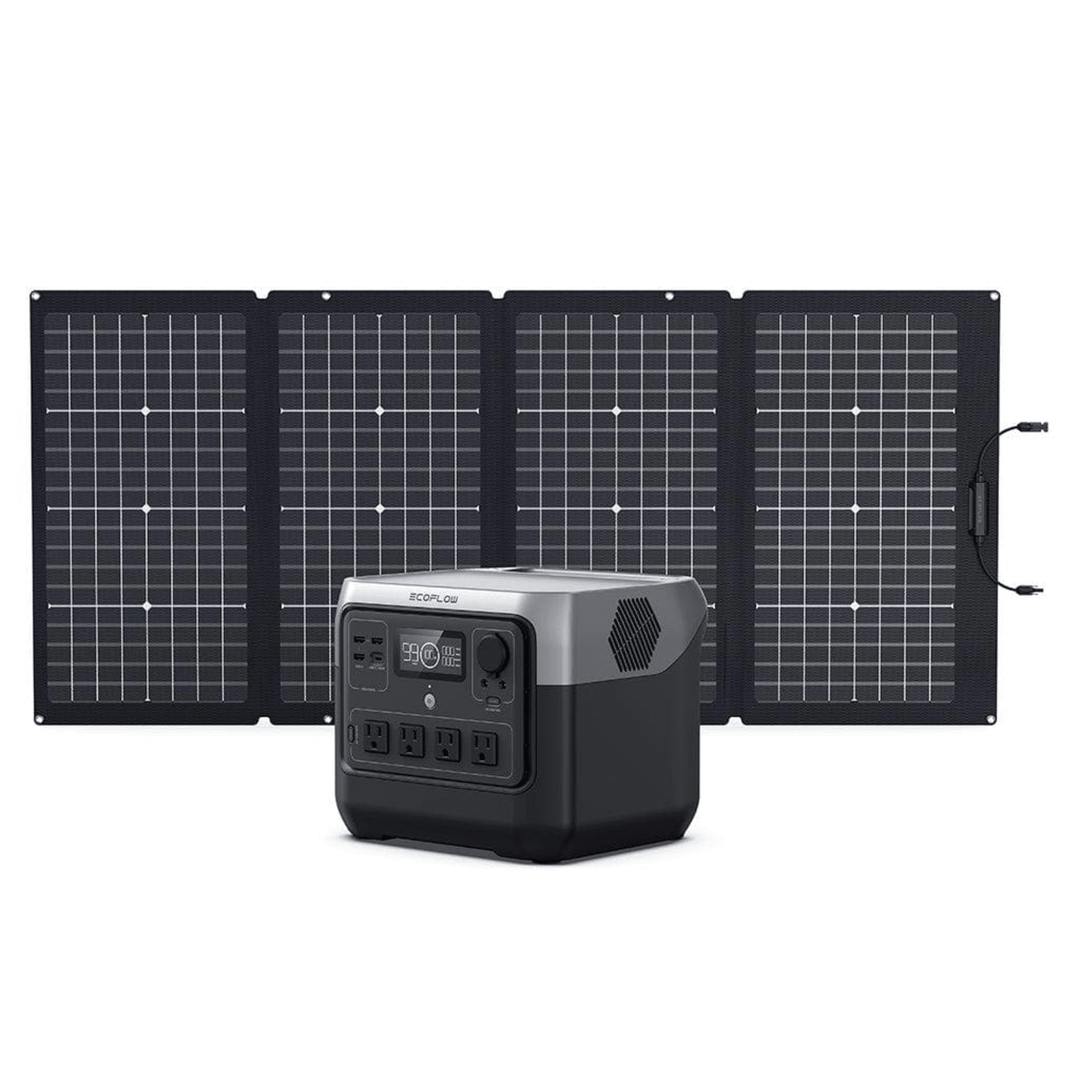 EcoFlow RIVER 2 Pro portable power station with 768Wh capacity and 220W solar panel for outdoor and emergency power.