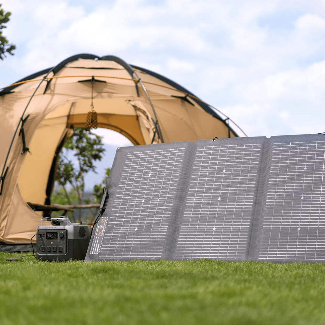EcoFlow RIVER 2 Pro portable power station with 768Wh capacity and 220W solar panel for renewable energy charging.