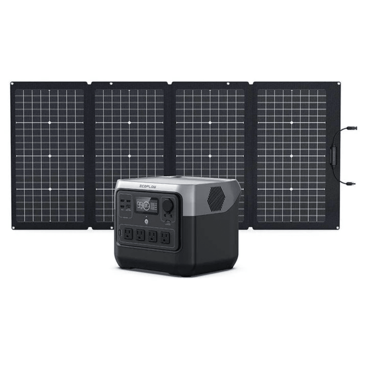EcoFlow RIVER 2 Pro portable power station with 768Wh capacity and 220W solar panel for outdoor energy needs.