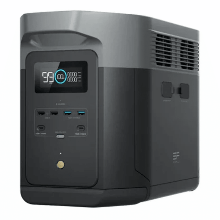 EcoFlow Delta 2 Max portable power station with Power Hat L size, compact device with multiple ports for charging devices.