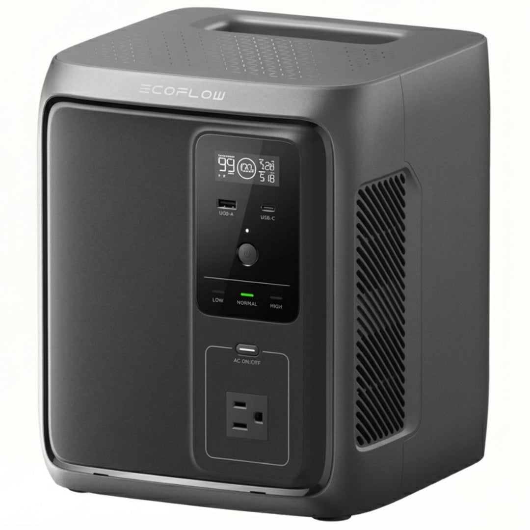 EcoFlow DELTA 3 1000 Air portable power station with 500W AC output, 960Wh capacity, shown with power ports and display screen.
