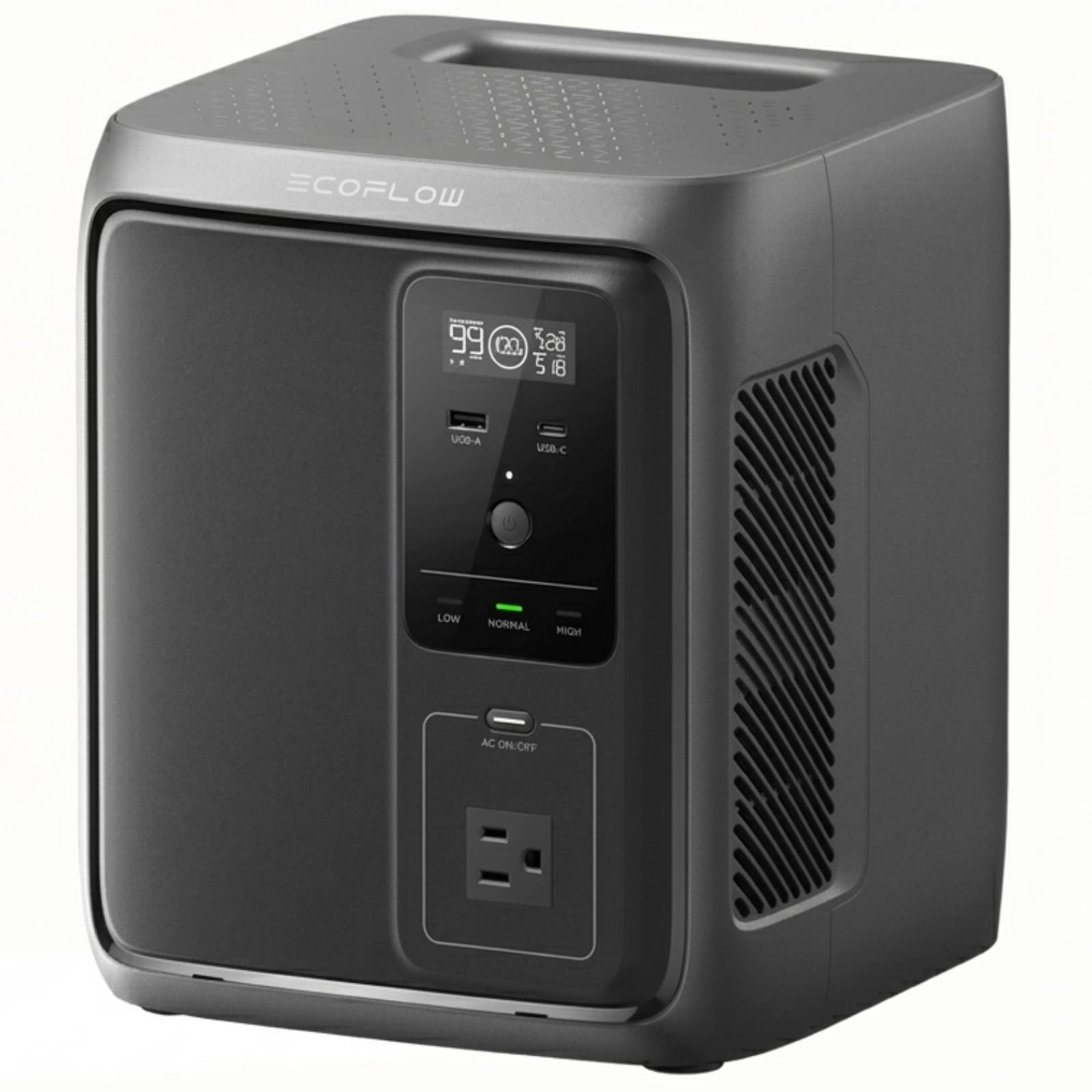 EcoFlow DELTA 3 1000 Air portable power station with 500W AC output, 960Wh capacity, shown with power ports and display screen.