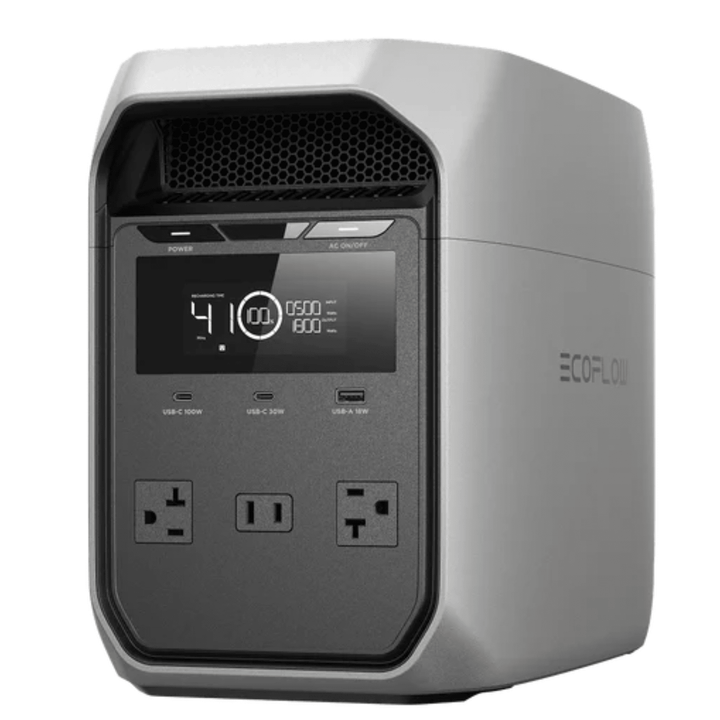 EcoFlow DELTA 3 Classic portable power station with 1024Wh energy capacity, showing power outlets and digital display.