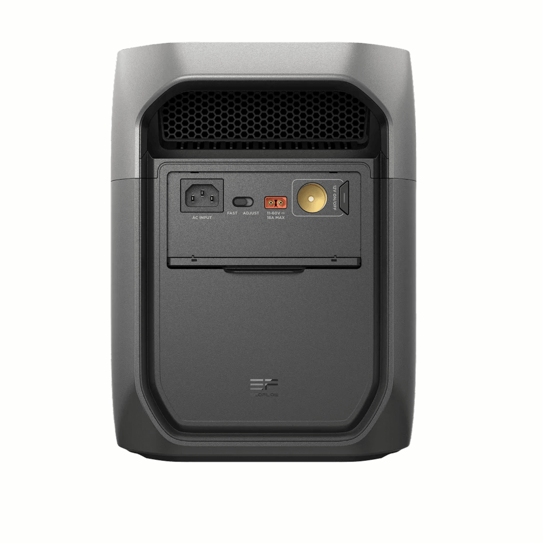 EcoFlow DELTA 3 Max Plus portable power station with digital display and multiple outlets, providing 2048Wh backup power.