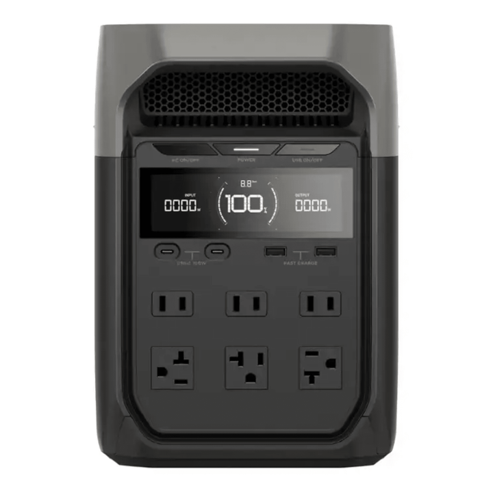 EcoFlow DELTA 3 portable power station with digital display, multiple charging ports, and a compact design for fast, reliable energy.