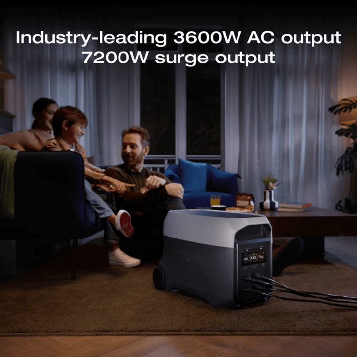 EcoFlow DELTA 3 Ultra portable power station with multiple outlets and digital display, providing durable backup energy.