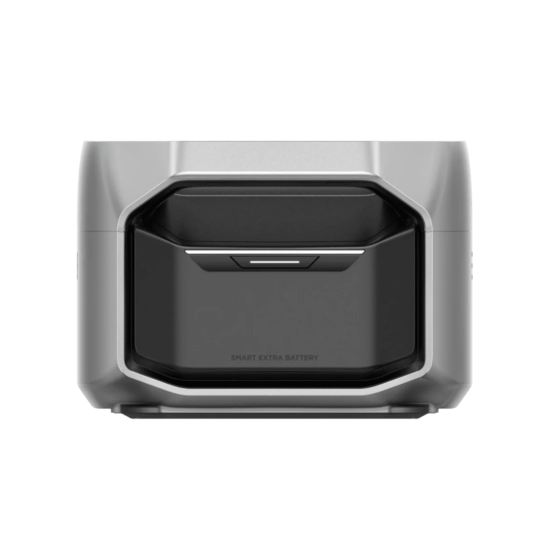 EcoFlow DELTA Pro portable power station with LFP smart extra battery, 4096Wh capacity, showing handles and digital display.