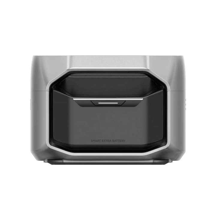 EcoFlow DELTA Pro portable power station with LFP smart extra battery, 4096Wh capacity, showing handles and digital display.