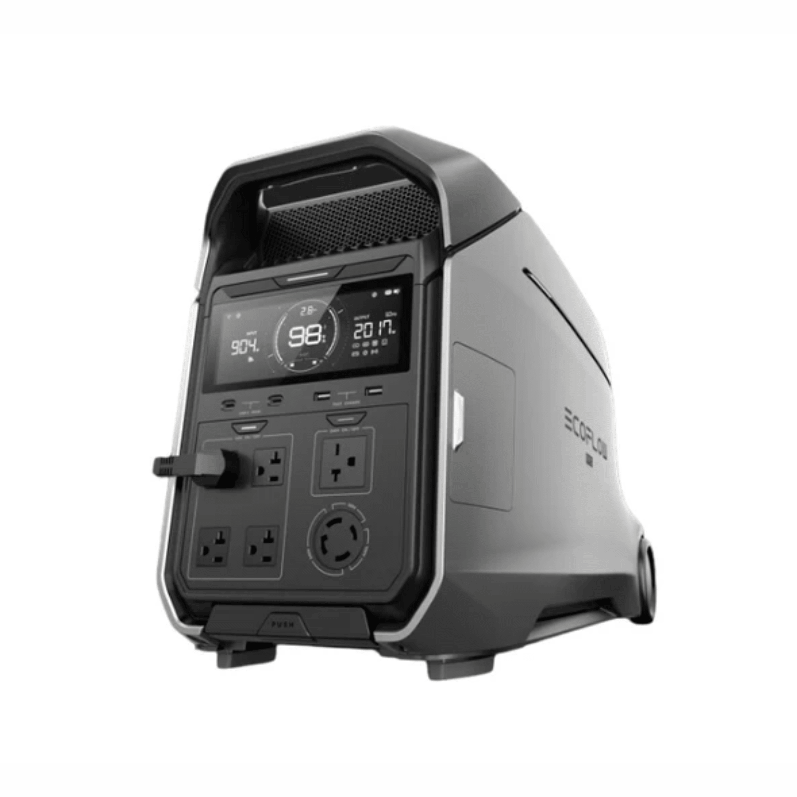 EcoFlow DELTA Pro 3 portable power station with Home Energy Manager, featuring a sleek design and multiple charging ports.