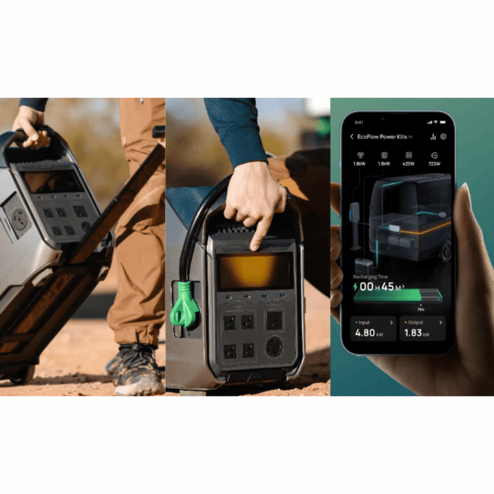EcoFlow DELTA Pro 3 portable power station with home energy manager, featuring multiple outlets and digital display.