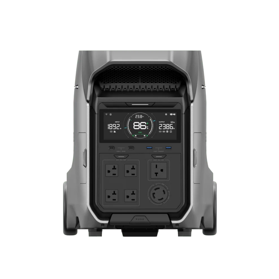 EcoFlow DELTA Pro 3 Power Station front view with display and multiple AC outlets