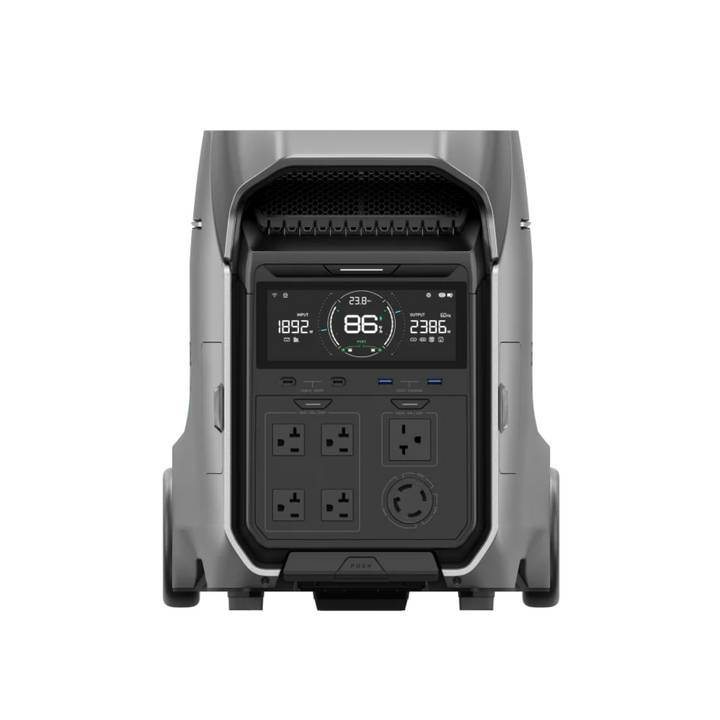 EcoFlow DELTA Pro 3 Power Station front view with display and multiple AC outlets