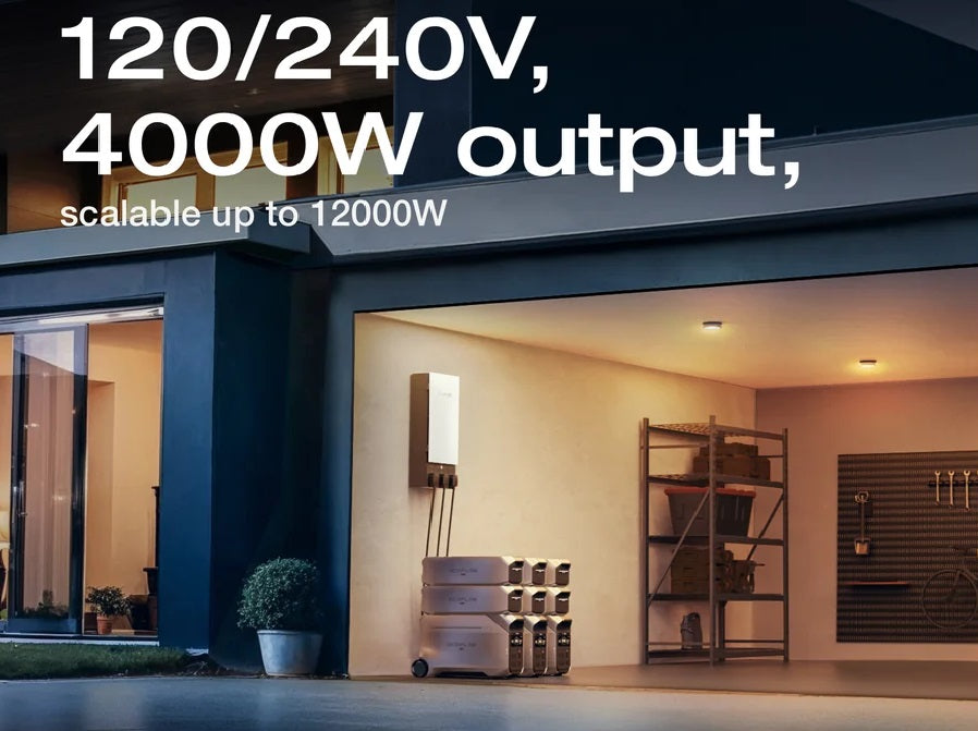 EcoFlow DELTA Pro 3 Power Station, 120/240V, 4000W output, scalable up to 12000W for home backup.